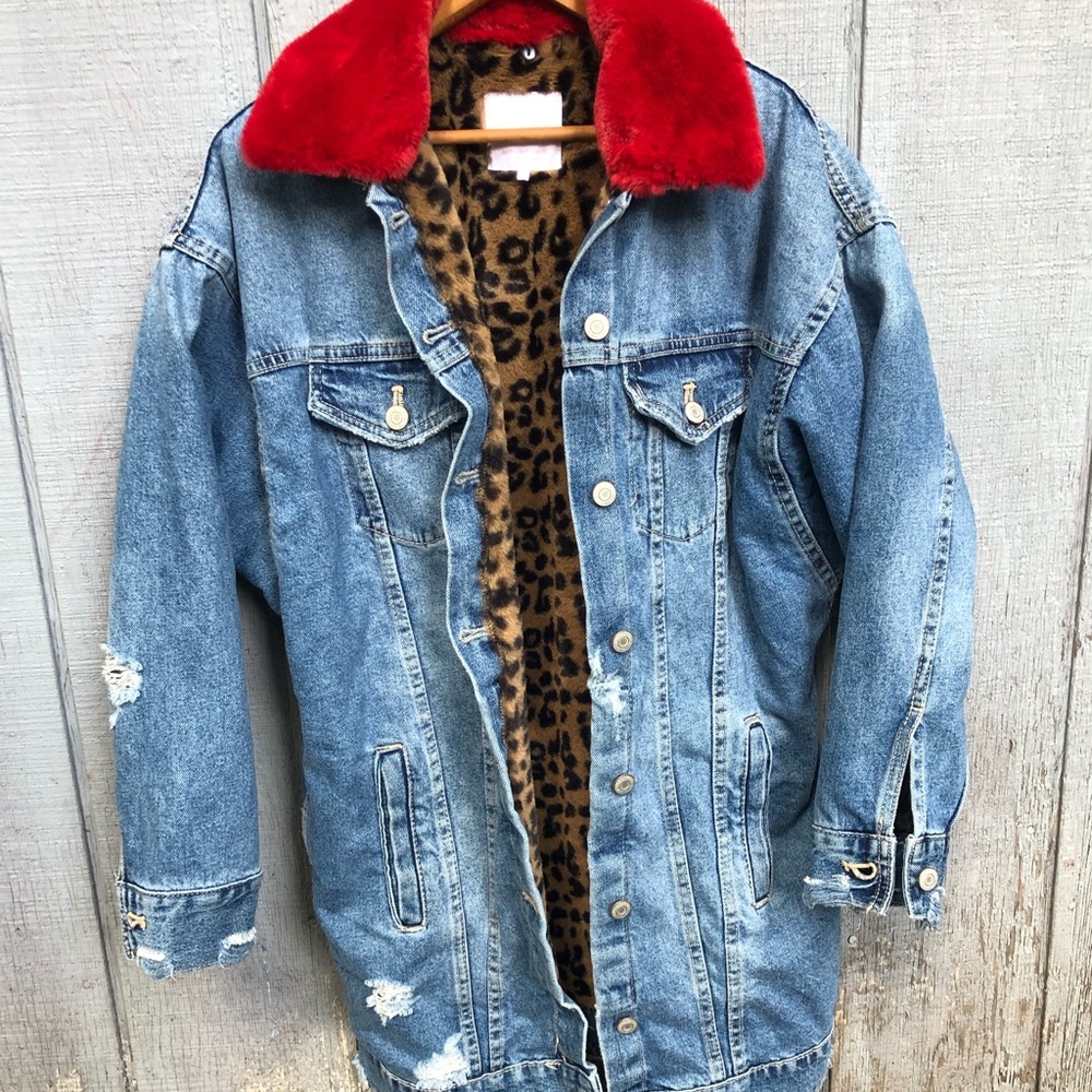 Zara denim trucker trench leopard lined FLASH SALE